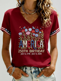 Women's Independence Day 250th Anniversary Printed V-neck T-shirt