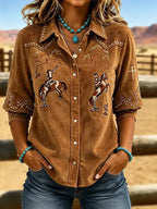 Women's Vintage-Style Western Print Shirt