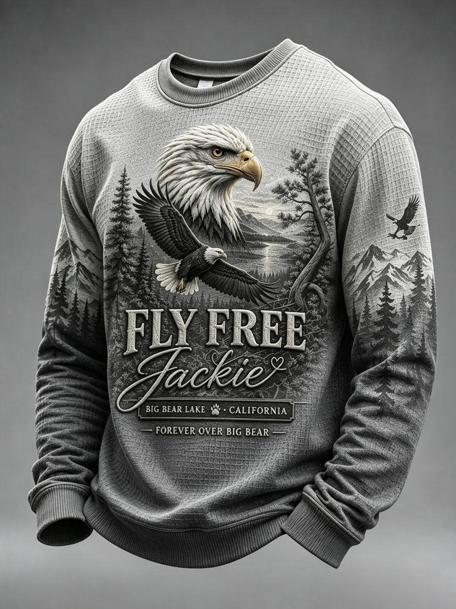 Men'S Jackie The Eagle Print Waffle Long Sleeve Top