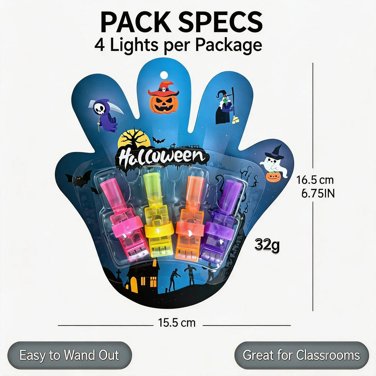 Halloween LED Projection Finger Lights a?? Multi-Color Trick-or-Treat Goodie Bag Fillers