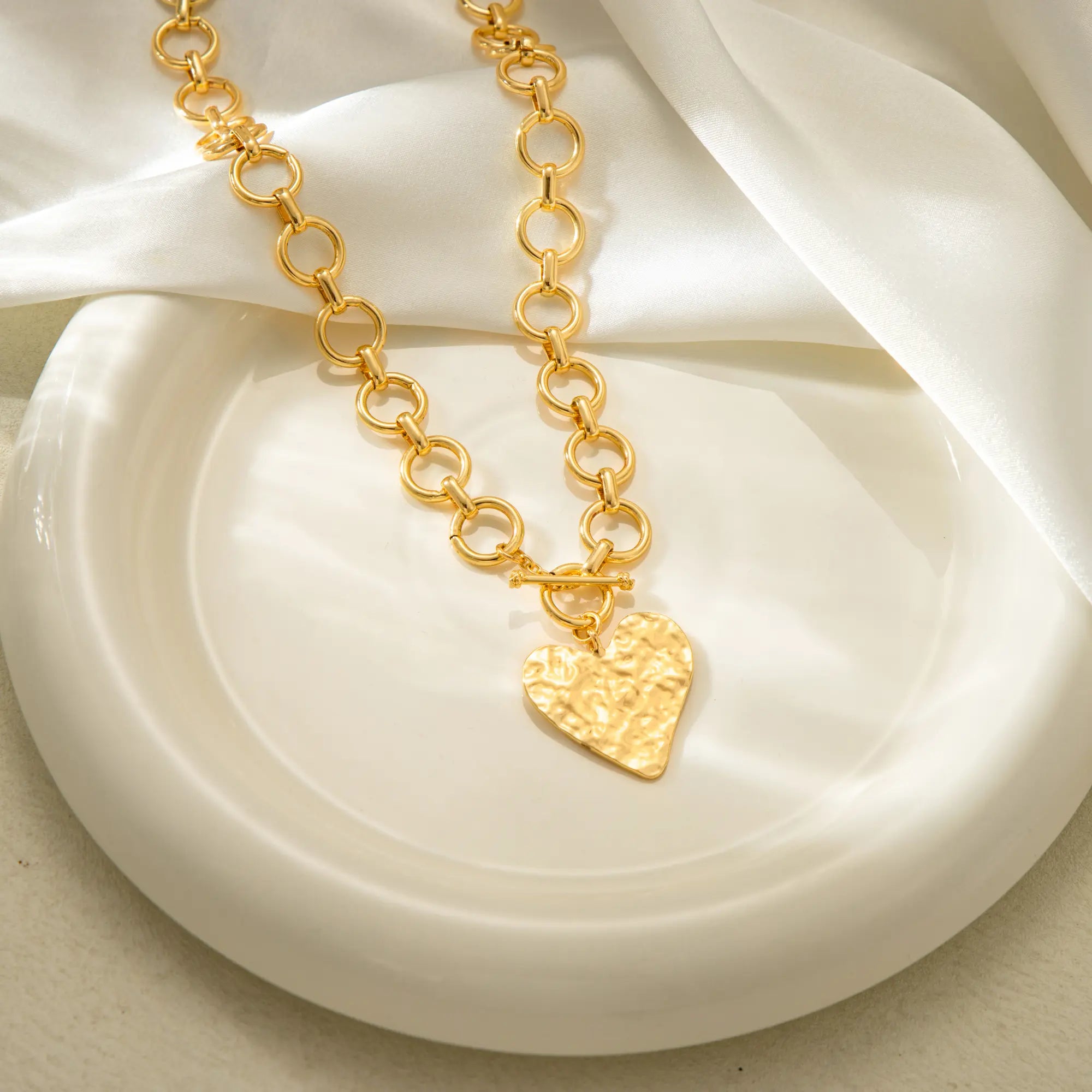 Tewiky Chunky Gold Heart Pendant Necklace for Women