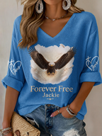 V-Neck Retro Forever Free Jackie Print T-Shirt