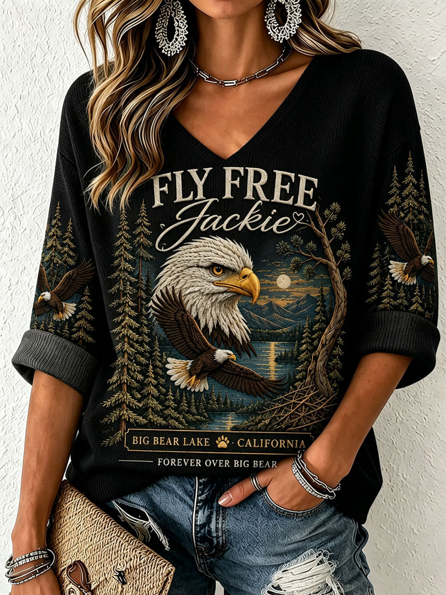 Women's Jackie The Eagle Print V Neck Top