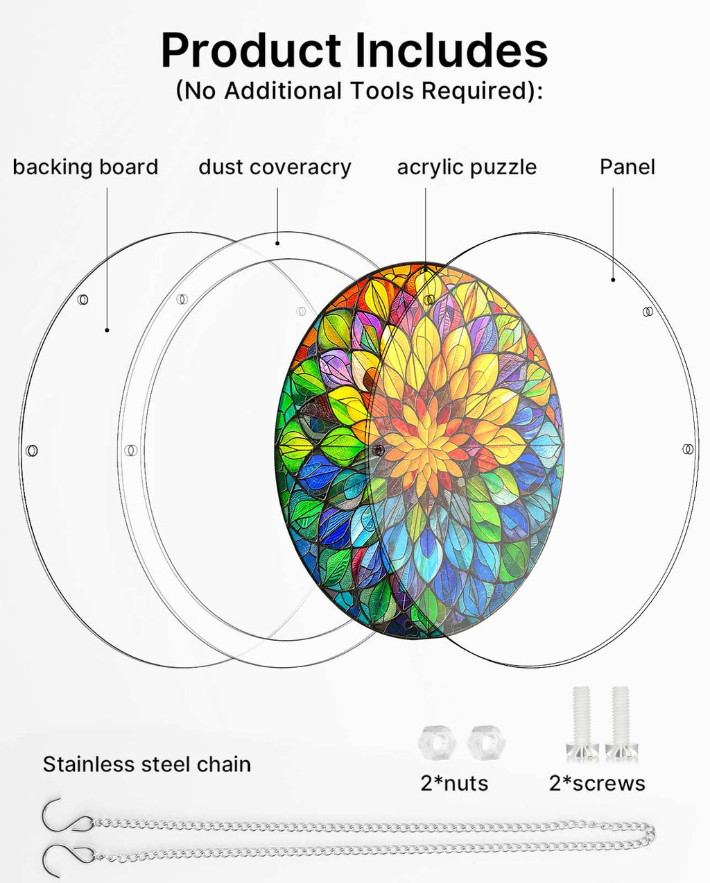 Acrylic Jigsaw Puzzle Suncatcher - Spectrum Bloom Mandala