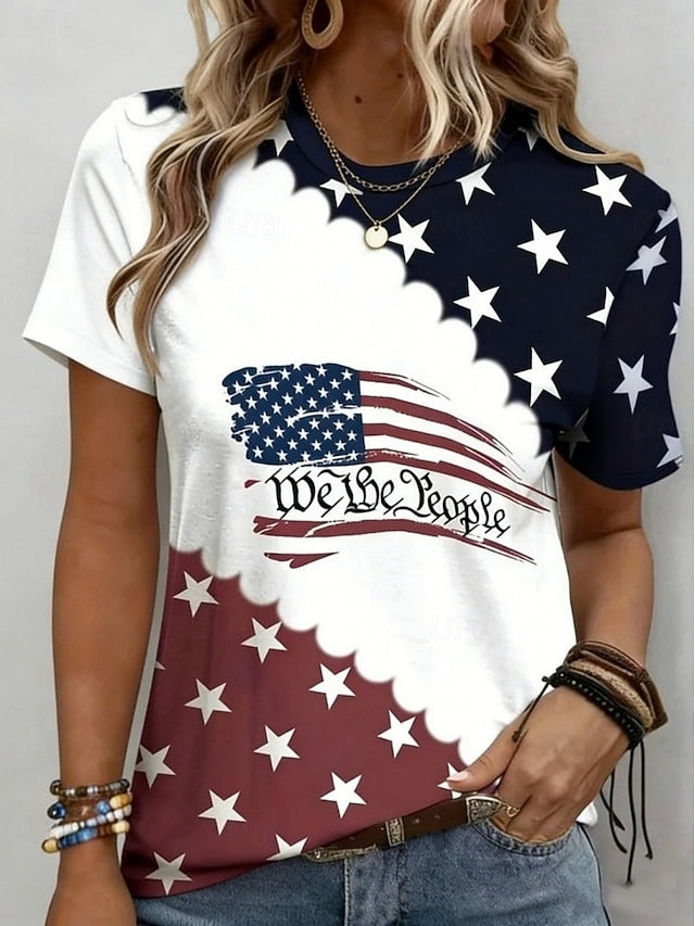 Ladies' Casual American 1776-2026 Anniversary Celebration Print Round Neck T-Shirt