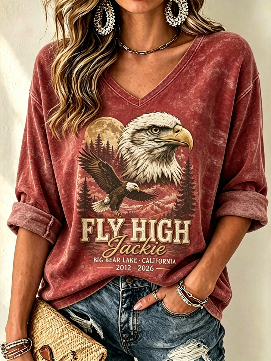 Women's V-Neck Retro Forever Free Printed T-shirt