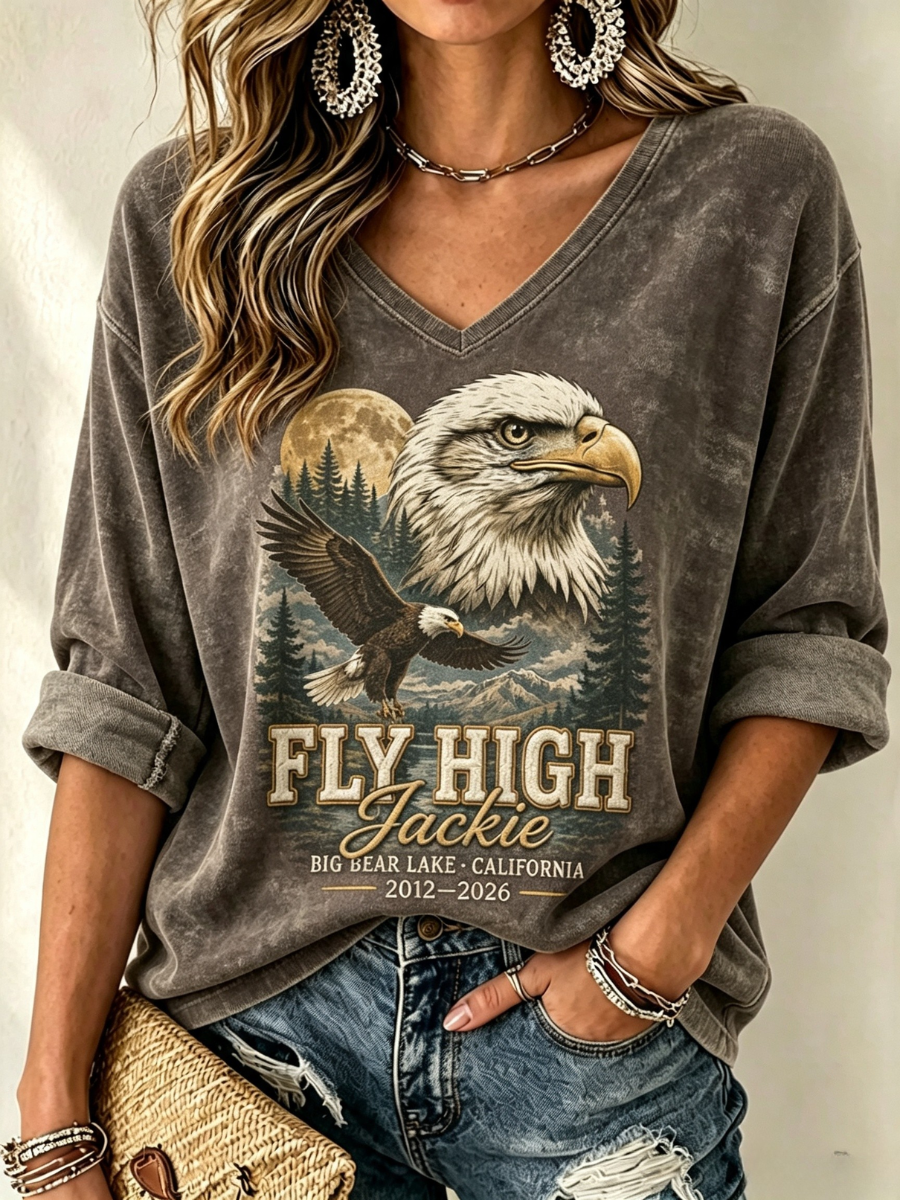 Women's V-Neck Retro Forever Free Printed T-shirt