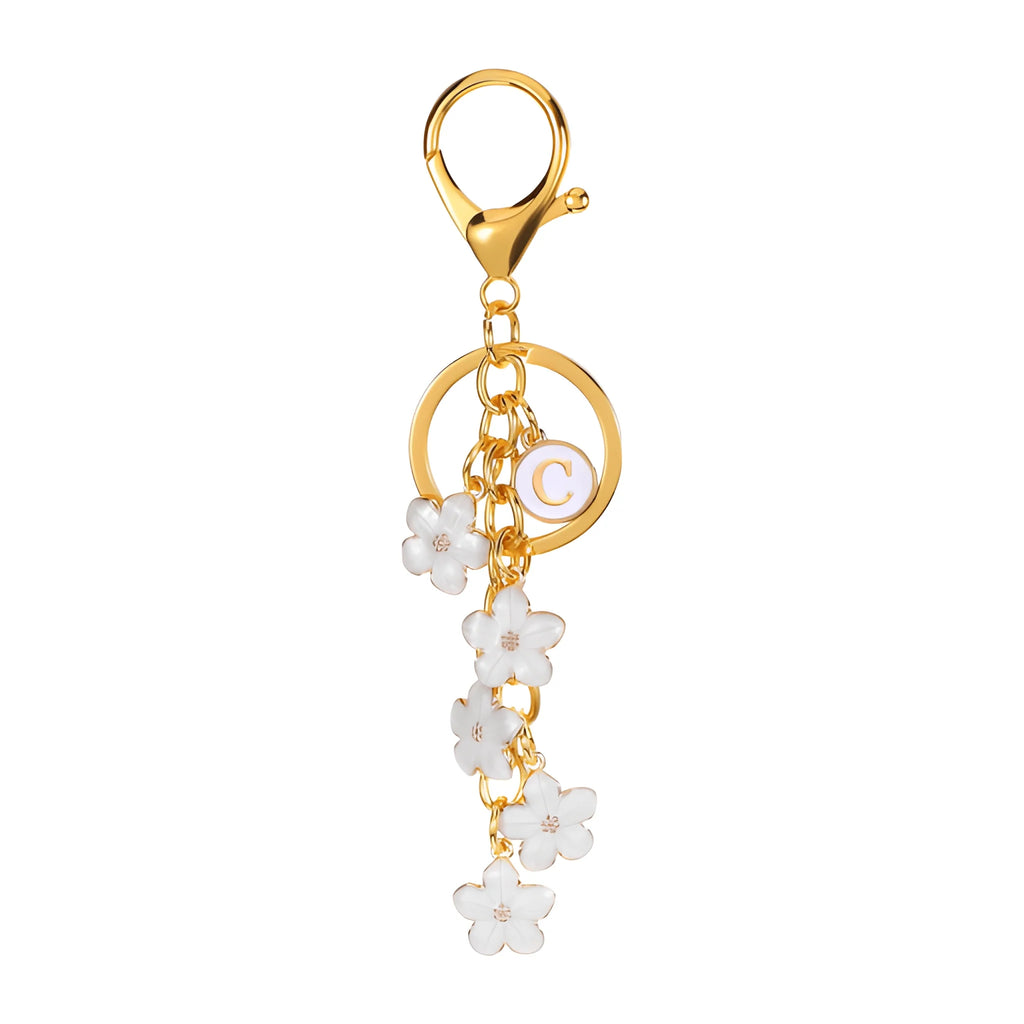 Daisy Flower Initial Letter - Bag Charm (White)