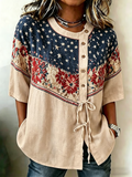 Women's 250th Anniversary American Print Cotton Linen Casual Shirt