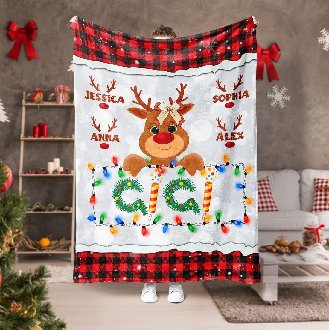 Personalized Reindeer Christian Blanket