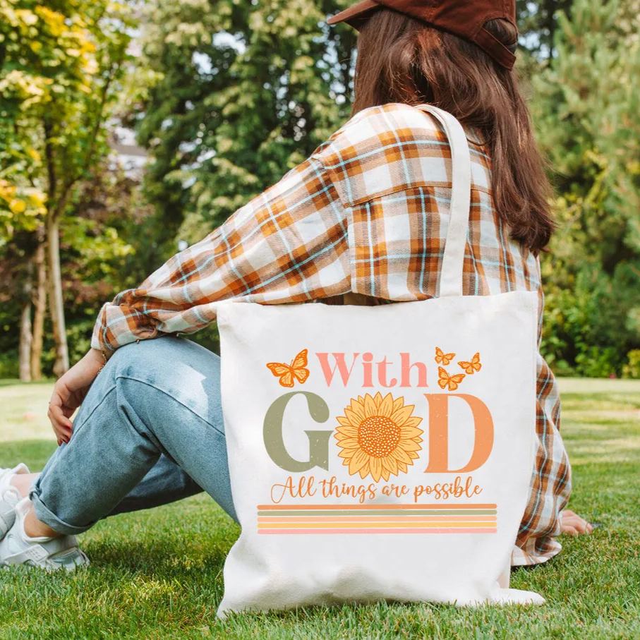 With God All The Things Are Possible Christian Canvas Tote Bag