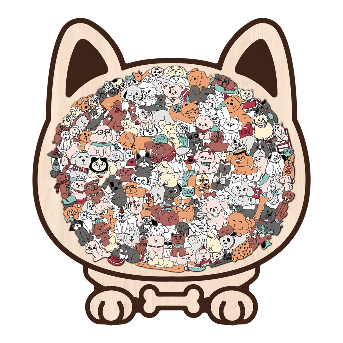 Morandi-Colored Lovely Dog Shaped Wooden Jigsaw Puzzle