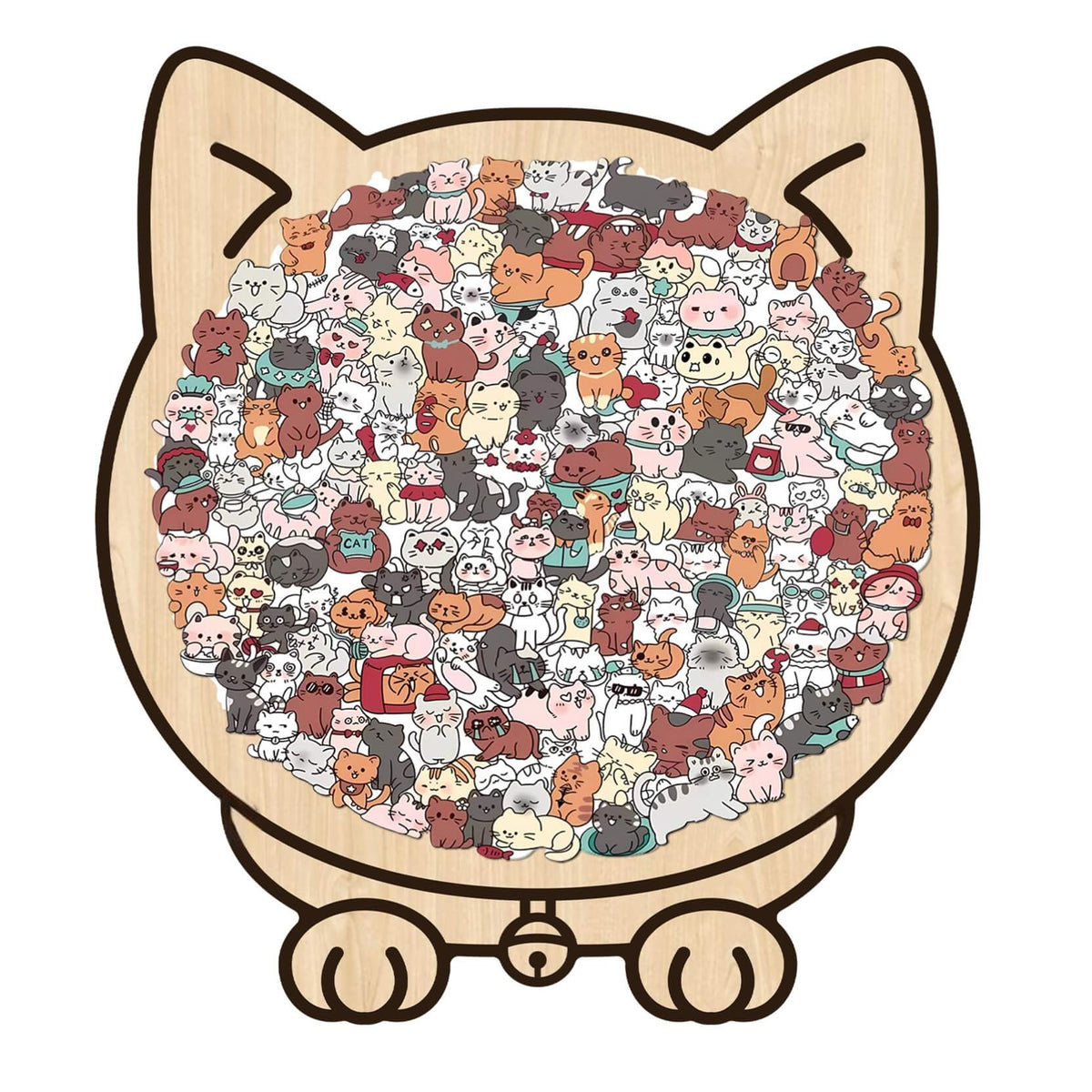 Morandi-Colored Lovely Cat Shaped Wooden Jigsaw Puzzle
