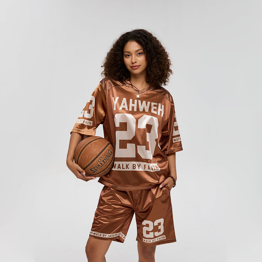 Walk By Faith Oversized Shiny V-Neck Christian Jersey & Shorts