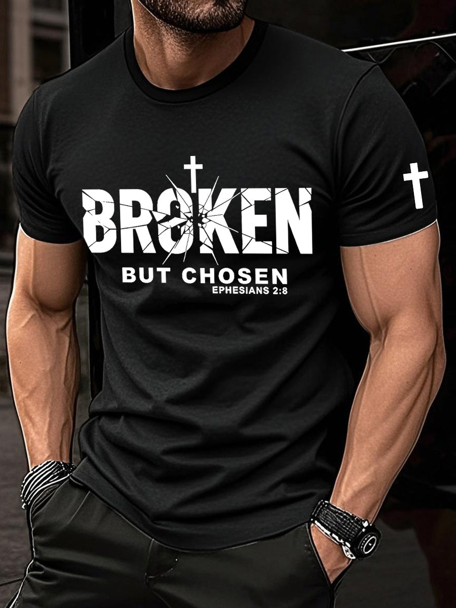 Men's Christian Cross Broken But Chosen Print Tee