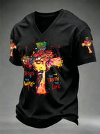 Men's Jesus The Way The Truth The Life Print Casual V-Neck Tee