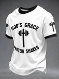 “God’s Grace Protain And Shakes” Christian Fitness Casual Printed T-shirt