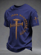 Men's Christian Cross Iron Sharpens Iron Print Casual Tee