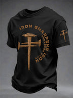 Men's Christian Cross Iron Sharpens Iron Print Casual Tee