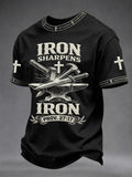Men's Christian Cross Iron Sharpens Iron Print Casual Tee